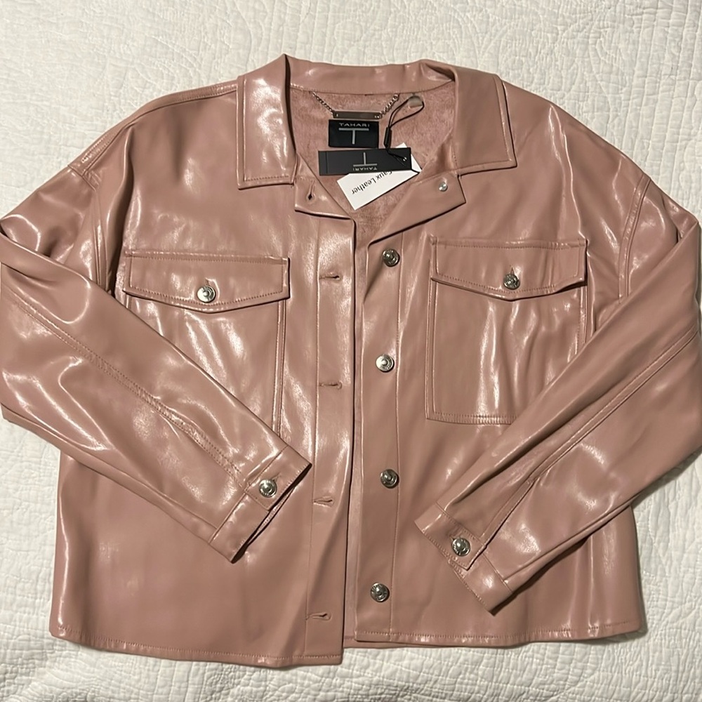PINK/MAUVE FAUX LEATHER TAHARI JACKET